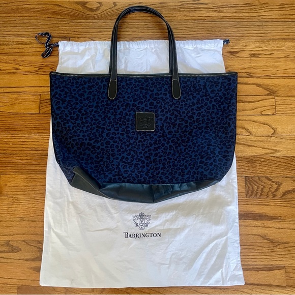 Barrington Gifts Navy Blue Cheetah Leopard Black Leather St. Anne Tote Bag - Picture 8 of 9